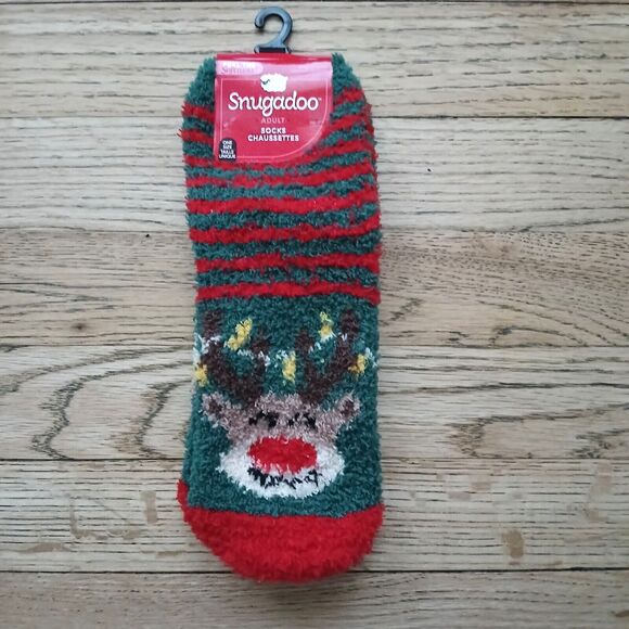 Snugadoo Rudolph Reindeer Holiday Christmas Socks Furry Soft One Size Fits Most - Picture 2 of 4